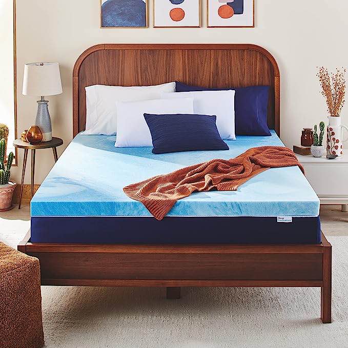 Mattress Topper, Queen Size 3 inch Memory Foam Bed Toppers with Cooling Gel Blue