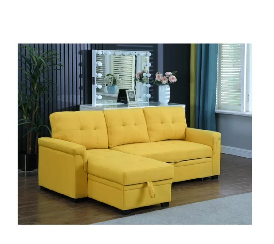 ( Incomplete) Lilola Home Lucca Reversible Sleeper Sectional Sofa-Color:Yellow,Fabric:Li