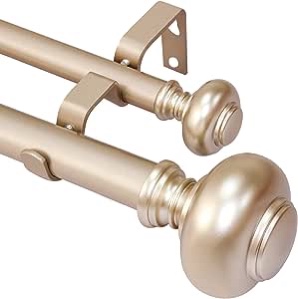 Ycolnaefllr 1 Inch Diameter Adjustable Double Curtain Rod - Double Curtain Rods For Windows 72 to 144 Inches, With Adjustable Curtain Rod Brackets And Netted Texture Finialsï¼ˆRose Goldï¼‰