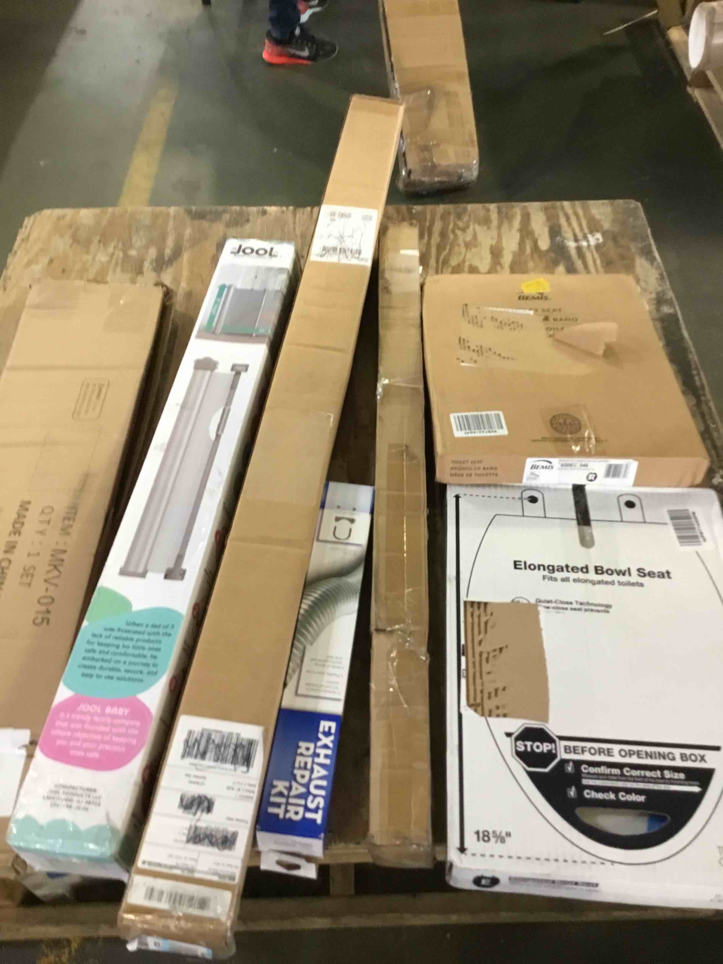 assorted items (baby gate, toilet seat, window deflectors and more)