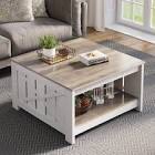 YITAHOME Coffee Table with Storage,Square Wood Modern Rustic Coffe Table for Living Room,Farmhouse Grey Wash Coffee Table,Coffee Table for Living Room with Half Open Storage Compartment
