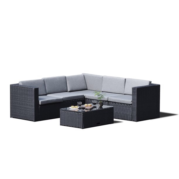 Sky Patio 4 Pieces Outdoor Furniture Complete Patio Wicker Rattan Garden Corner Sofa Couch Set, Black (B1035-BL)(INCOMPLETE SET, BOX 2 of 2 ONLY)