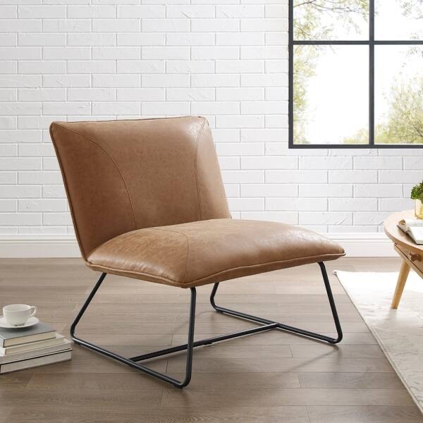 Suez Bonded Leather Lounge Chair in Brown by Corvus