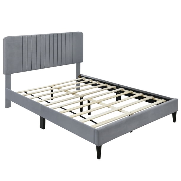Full Upholstered Platform Bed Frame with Velvet Fabric, Wooden Slats Support Mattress Foundation, No Box Spring Needed, Full in Velvet with Elegant Design(Gray)(INCOMPLETE SET, HEADBOARD ONLY)