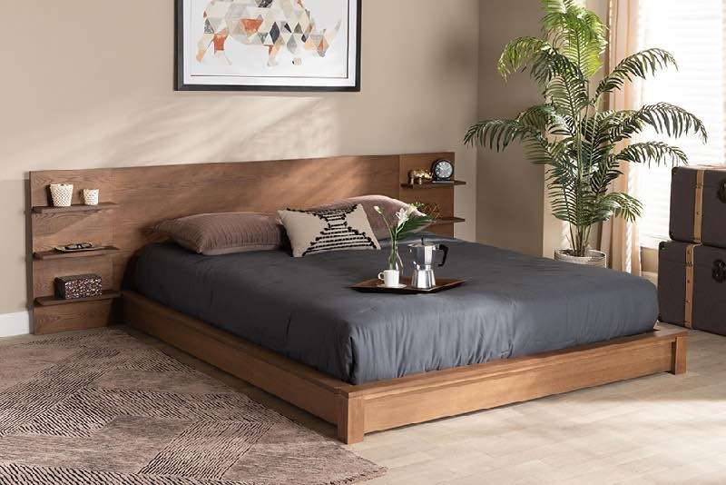 Baxton Studio MG-0051-Ash Walnut-Queen Elina 99 1/8 Inch Modern and Contemporary Wood Queen Size Platform Storage Bed with Shelves - Walnut Brown (INCOMPLETE SET, BOX 3 of 3 ONLY)