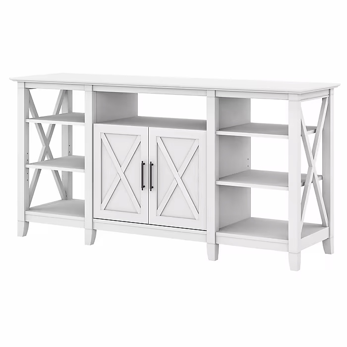 Bush Furniture Key West Manufactured Wood Console TV Stand, Screens up to 65", Pure White Oak (KWV160WT-03)