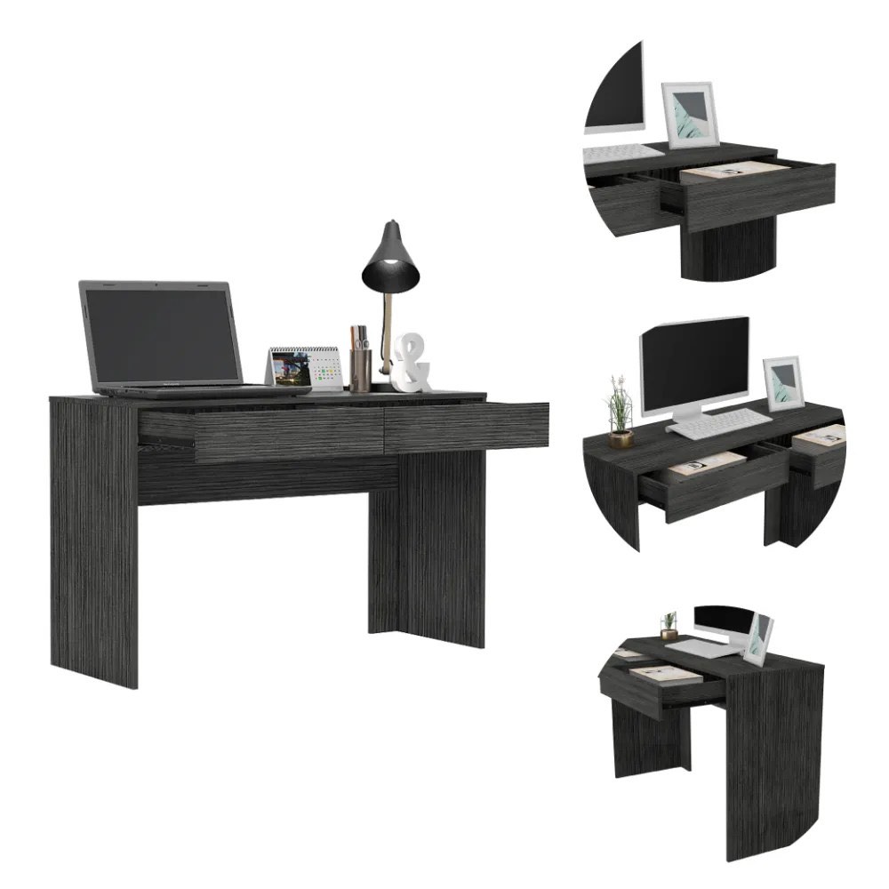 Acre Writing Computer Desk with Two Drawers – Smokey Oak