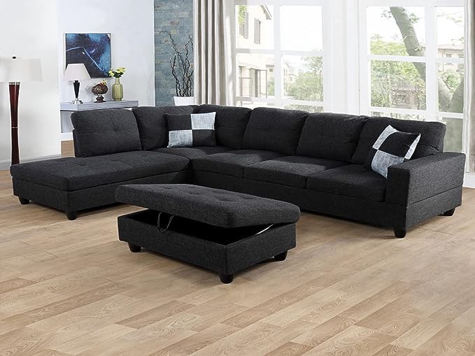 (Right Arm Sofa Only) Beverly Fine Furniture Left Facing Linen Russes Sectional Sofa Set 