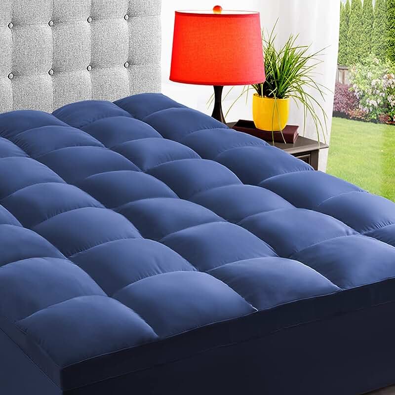 ELEMUSE Twin Navy Blue Cooling Mattress Topper for Back Pain, Extra Thick Mattress pad Cover, Plush Soft Pillowtop with Elastic Deep Pocket, Overfilled Down Alternative Filling