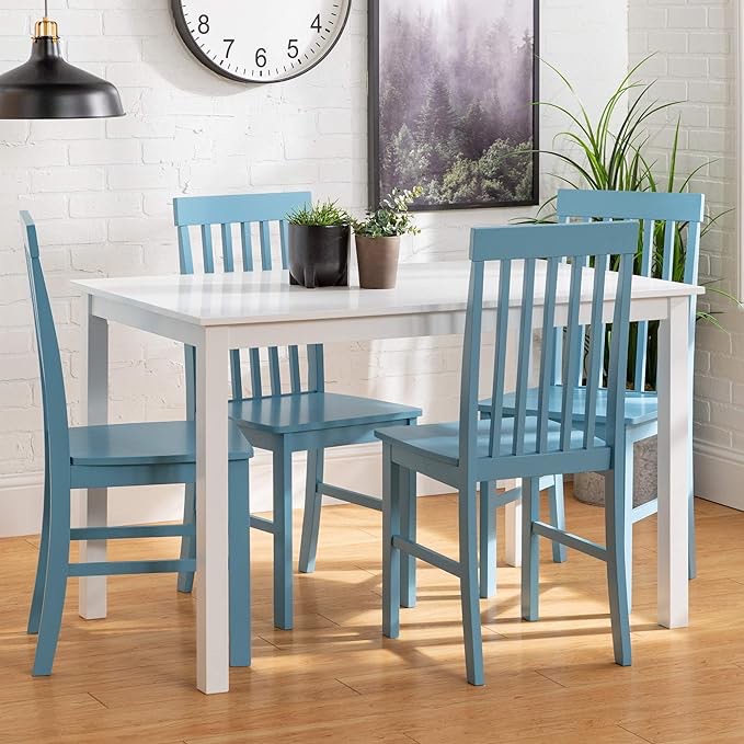 Walker Edison Modern Color Dining Room Table and Chair Set Small Space Living Kitchen Table Set Dining Chairs Set, 48 Inch, 4 Person, White and Blue (incomplete 1 box only consisting of table top)