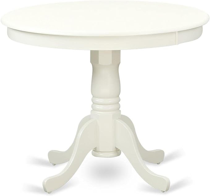 East West Furniture ANT-LWH-TP Antique Dining Room Round Kitchen Table Top with Pedestal Base, 36x36 Inch, Linen White (incomplete 1 box only)