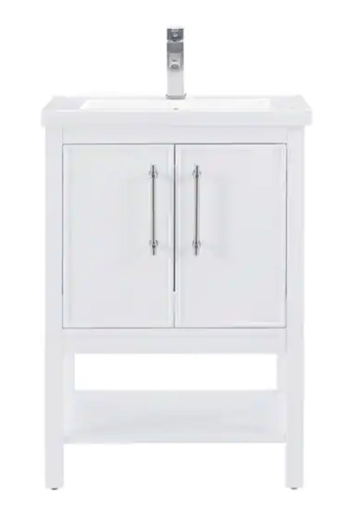 Taylor 24.4 in. W x 18 in. D x 34 in. H Bath Vanity in White with Ceramic Vanity Top in White with White Basin