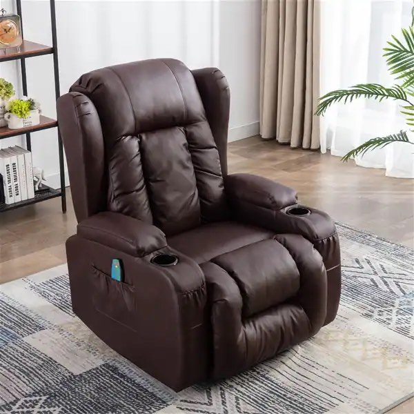 Brown PU Manual Reclining Single Sofa with Massage (incomplete base only)
