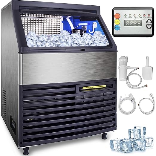VEVOR Commercial Ice Machine, 320LBS/24HStainless Steel ETL Approved Commercial Ice Maker with 77LBS Storage for Home Bar Resaturant, Scoops,Filter and Connection Hose Included