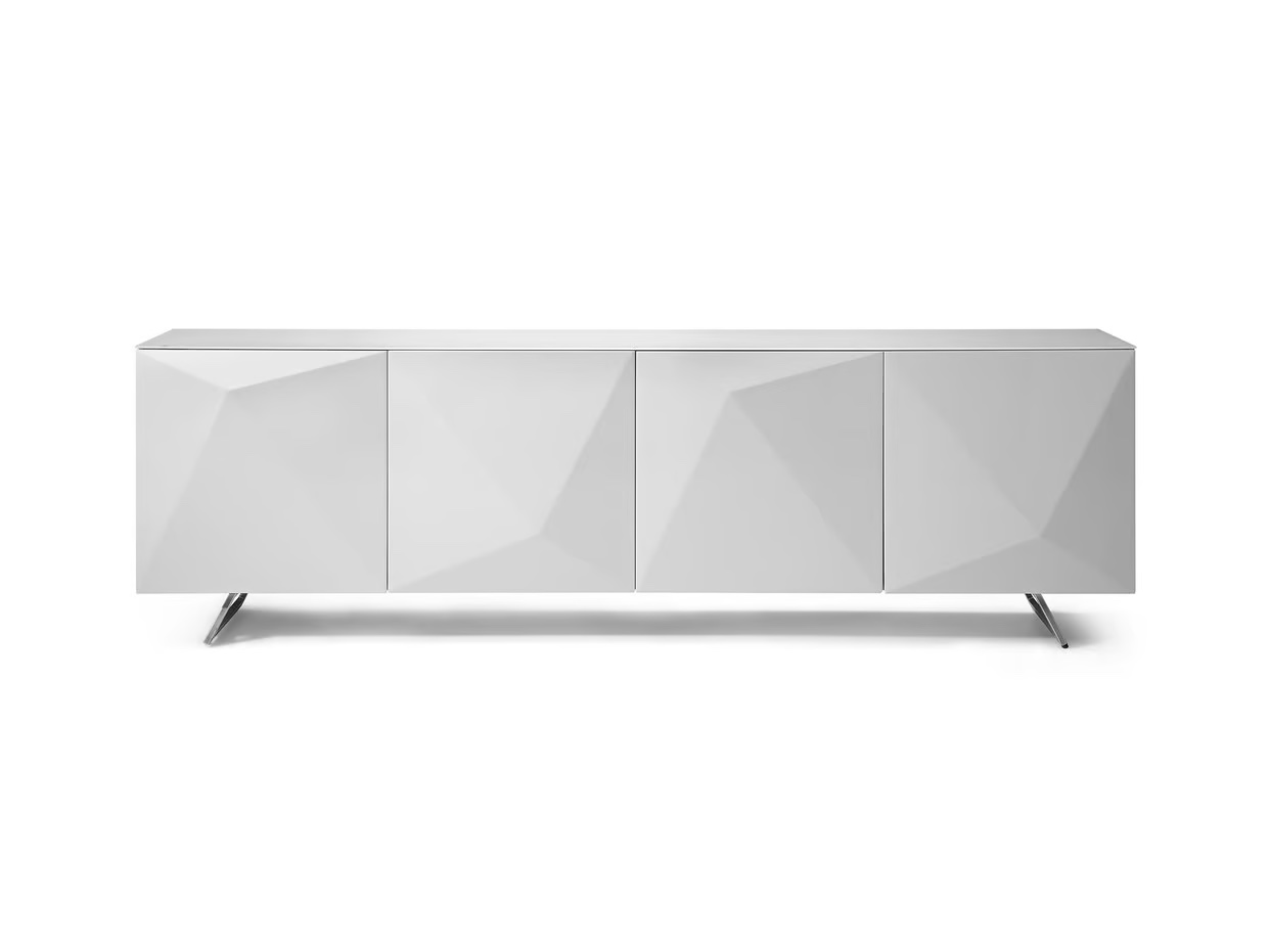Contemporary White Solid Wood & Tempered Glass Top Buffet WhiteLine SB1193-WHT Samantha (incomplete 1 box only consisting of legs)