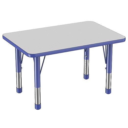 Factory Direct Partners 10004-GYBL Rectangle Activity School and Classroom Kids Table (24" x 36"), Chunky Toddler Leg, Adjustable Height 15-24" - Gray Top and Blue Edge (incomplete 1 box only consisting of table top only)
