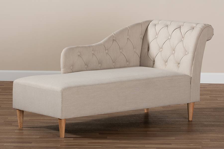 Baxton Studio Emeline Modern & Contemporary Beige Fabric Upholstered Oak Finished Chaise Lounge - CFCL1-Beige/Oak-KD Chaise (incomplete 1 box only consisting of back rest) (pattern may vary this particular one is not tufted)