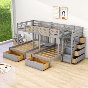 Evelean Full Over Twin & Twin 7 Drawers Bunk Bed (incomplete box 1 of 3 only)