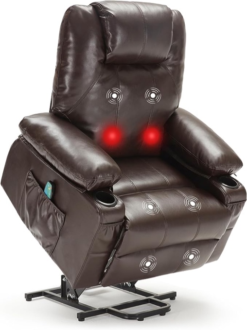 Weture Power Lift Recliner Chair with Heat and Massage for Elderly, Leather Electric Recliner Chairs with Cup Holders and USB Port, Big Oversized Recliner Chair for Seniors (Leather, Brown) (incomplete 1 box only consisting of left and right arms)