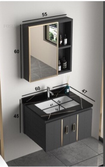 European Space Aluminum Bathroom Cabinets Bathroom Furniture Washbasin Bathroom Storage Cabinets Mirror Cabinet Integrated Basin (incomplete 1 box only) (similar to stock photo)