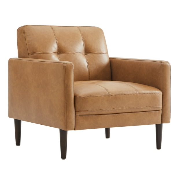 CHITA Mid-Century Sofas Furniture 32.3''W Faux Leather Single Sofa Couch Sets for Living Room Apartment, Cognac Brown (incomplete 1 box only)