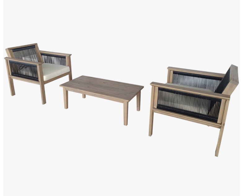 TK Classics Outdoor 3-PC Acacia Wood and Wicker Conversation Set in Beige/Black