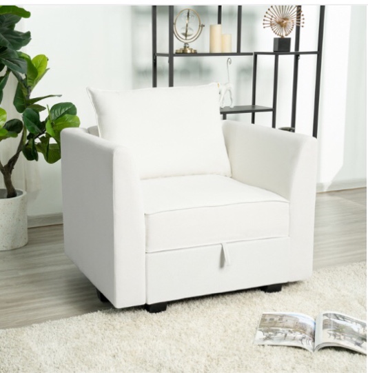 Naomi Home Elizabeth Modern Modular DIY Collection - Linen Fabric with Sturdy Wooden Frame - Versatile & Stylish Furniture for Living Room, Bedroom or Small Spaces, Linen, White Down, Accent Chair (incomplete 1 box only)