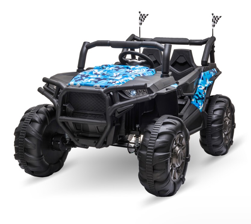Aosom 12V Kids Ride On Car Electric Off-Road UTV Truck Toy with Parental Remote Control, Suspensions, USB, Bluetooth, 3 Speeds & 4 Motors, Camo Blue