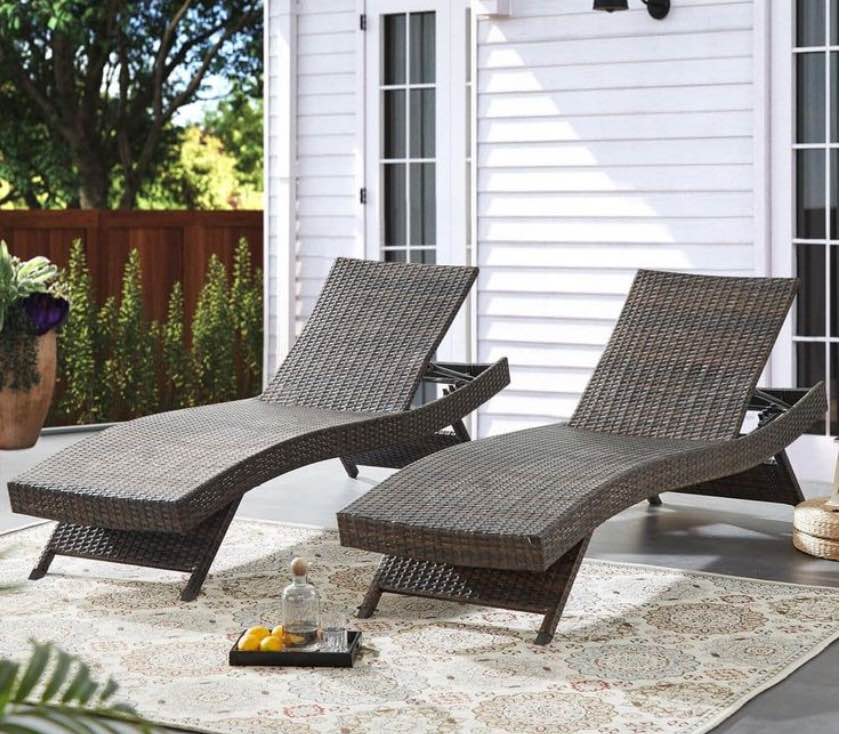 EDYO LIVING Brown All-Weather Adjustable Resin Outdoor Patio Chaise Lounger (Set of 2)