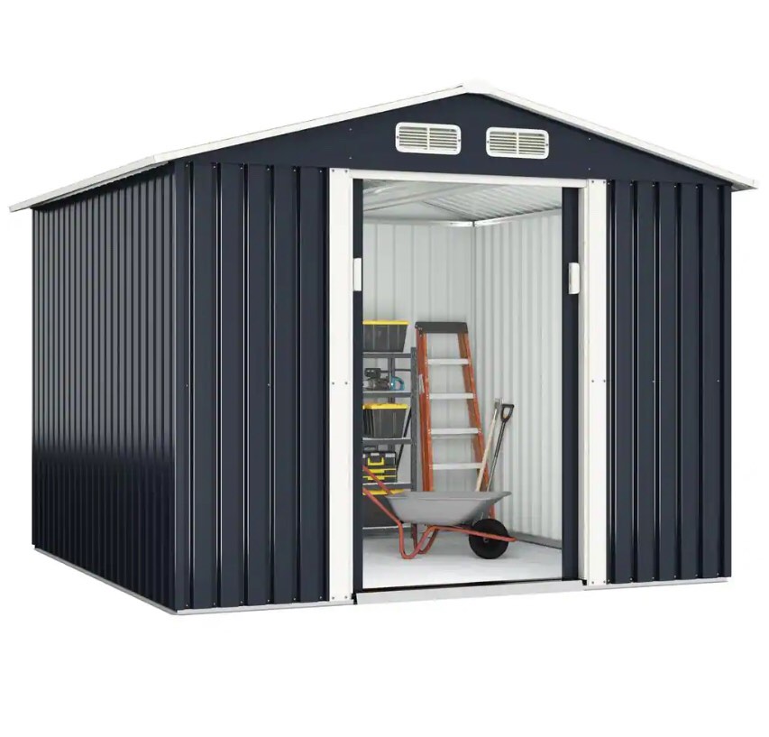 (incomplete) 8.4 ft. W x 8.4 ft. D Outdoor Storage Building Metal Storage Shed Garden Tool Storage with Sliding Door (70.56 sq. ft.)