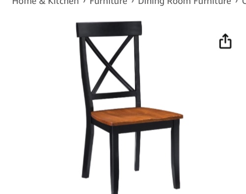 Home Styles Classic Black and Oak Pair of Dining Chairs, with Solid Hardwood Construction, Cottage Oak Finish, X-Style Back, and Mission Style Look, Set of Two