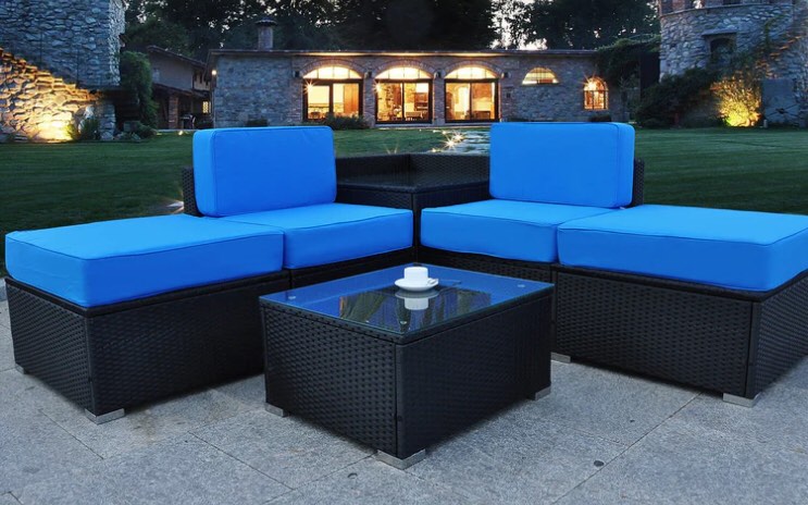 (incomplete No cushions cases) Mcombo 5 Pieces Patio Outdoor Wicker Rattan Sofa Sectional Furniture Set All Weather Lawn Porch Couch Conversation Loveseat chair with Cushions and Coffee Tea Table 6082-5PC-A2