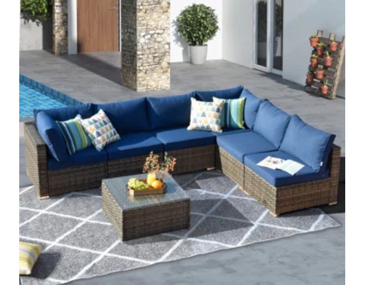 7pcs Patio seating set Dark Blue cushions (similar to stock photo incomplete) 