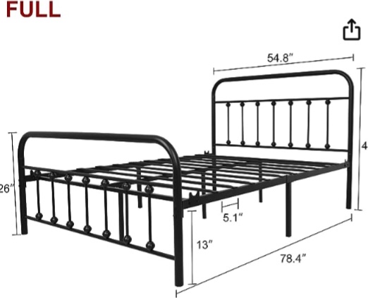NEEBIRGELIA Black Metal Bed Frame Full Size with Headboard and Footboard Single Platform Mattress Base,Metal Tube and Iron-Art Bed?Full,Black?
