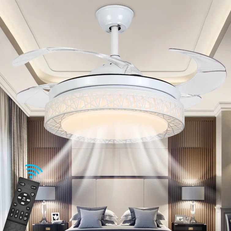 Borowski 4 - Blade LED Retractable Blades Ceiling Fan with Remote Control and Light Kit Included (similar to stock photo)
