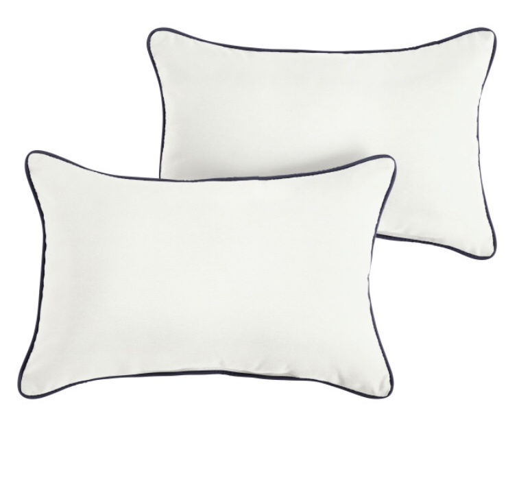Sunbrella Canvas Natural, Canvas Navy Outdoor Pillow Set 20”x9” 