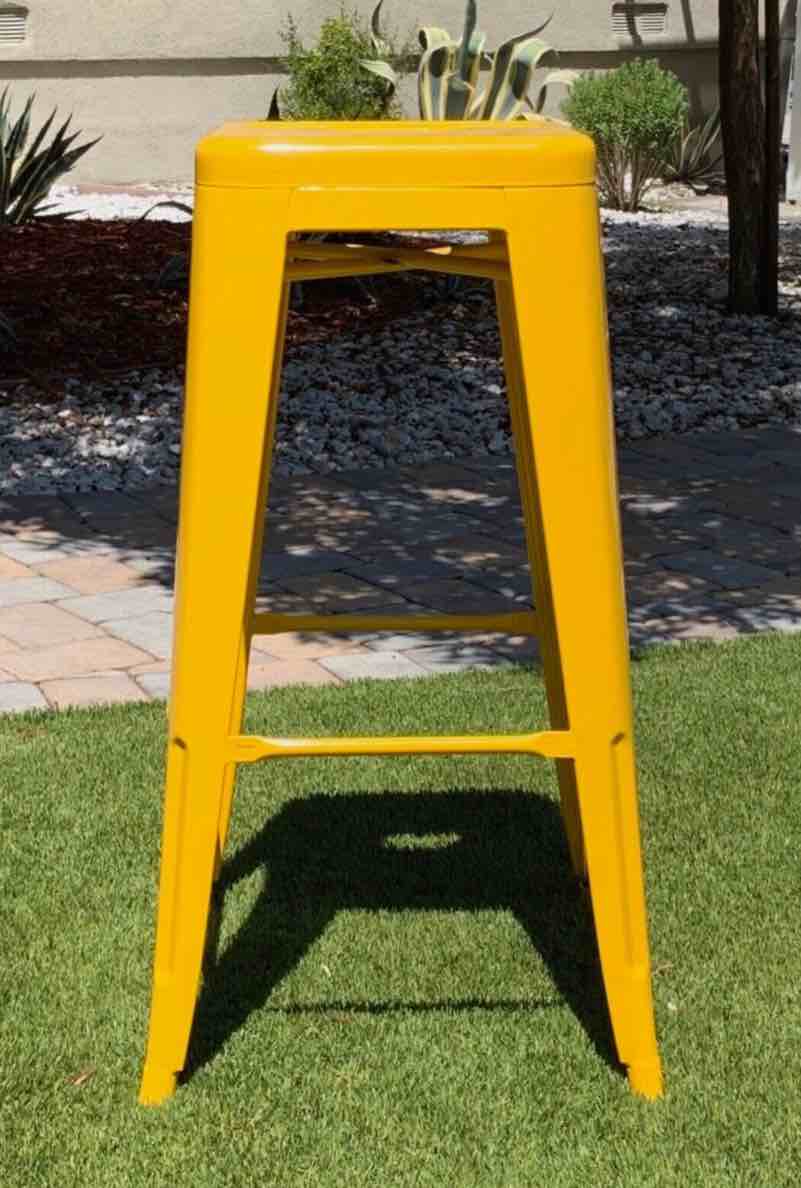 High Backless Metal Indoor-Outdoor Counter Height Stool with Square Seat Set 2