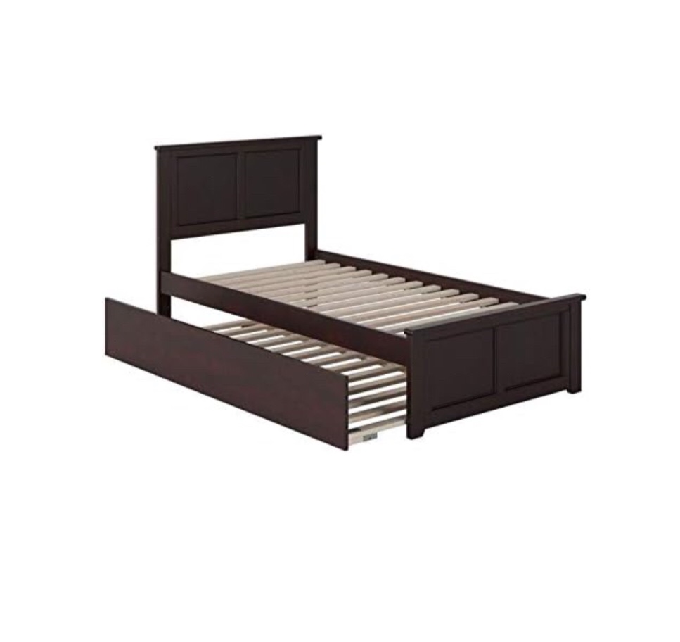 Atlantic Furniture Madison Twin Extra Long Bed with Matching Footboard and Twin Extra Long Trundle in Espresso (Incomplete) headboard and footboard only 