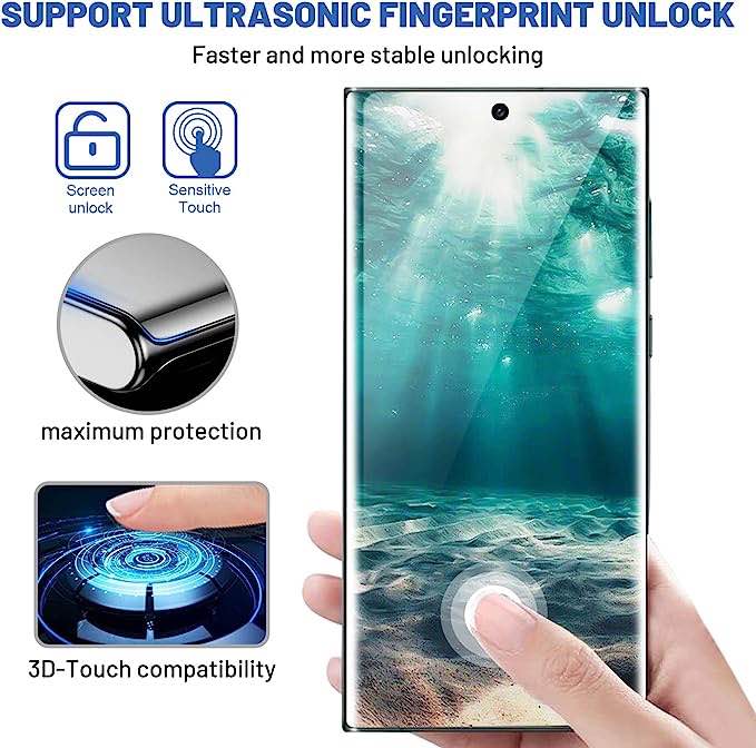 Pack] Galaxy S22 Ultra Screen Protector, 9H Tempered Glass, Ultrasonic Fingerprint Support, 3D Curved, HD Clear Scratch Resistant for Samsung Galaxy S22 Ultra 5G Glass Screen Protector