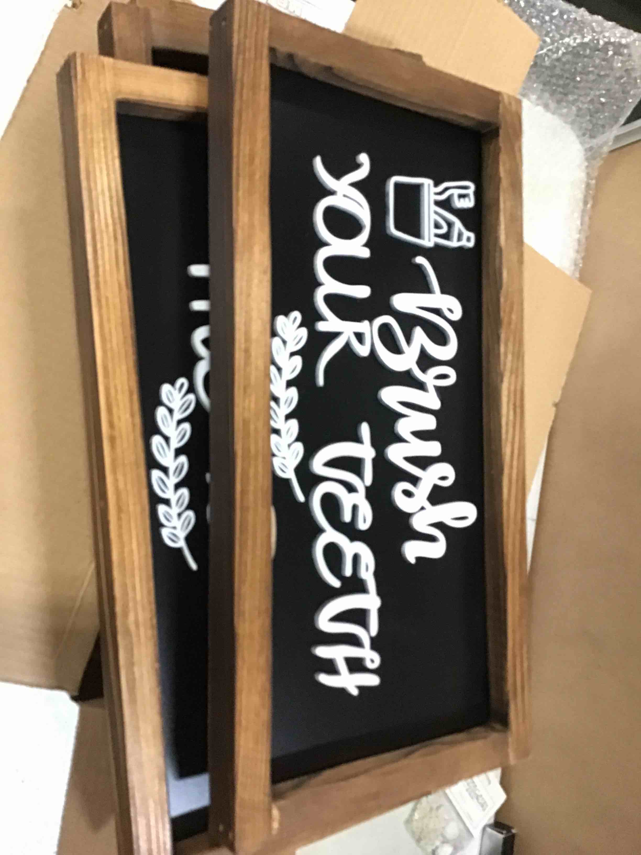 LIBWYS Bathroom Sign & Plaque (Set of 3) Wash Your Hands Brush Your Teeth Comb Your Hair Decorative Rustic Wood Farmhouse Bathroom Wall Decor (Black)