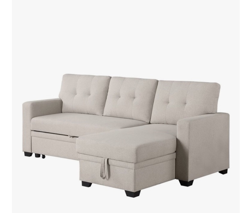 Devion Furniture Polyester Fabric Reversible Sleeper Sectional Sofa-Beige ( Armrest Only )