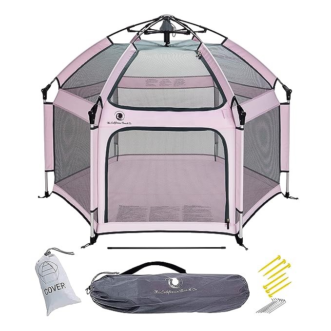 POP 'N GO Premium Indoor and Outdoor Baby Playpen - Portable, Lightweight, Pop Up Pack and Play Toddler Play Yard w/Canopy and Travel Bag - Soft Pink