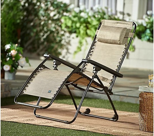 Bliss Hammocks Gravity-Free 28" Reclining Chair w/ Pillow and Wheels Grey Jacquard