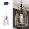 Uolfin Modern Black Kitchen Island Hanging Light, 1-Light Industrial Cage Dining Room Pendant Light with Seeded Glass Shade