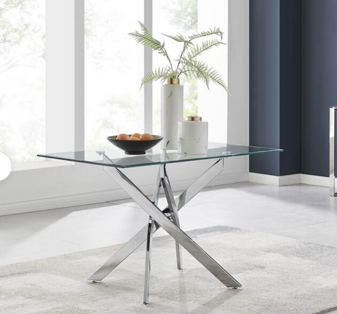 Furniturebox Leonardo 120cm Modern Glass And Chrome Metal Leg Dining Table (incomplete table top only no legs)