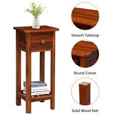 Costway 2 Tier Slim Nightstand Bedside Table with Drawer Shelf