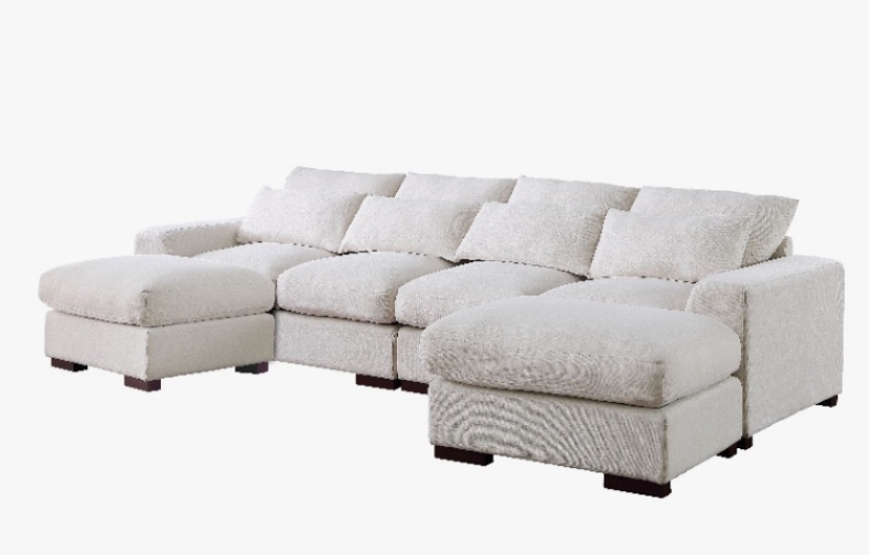 Reversible Modular Sectional Fabric Sofa & Chaise With Two Ottoman-Beige (Incomplete Box 3)