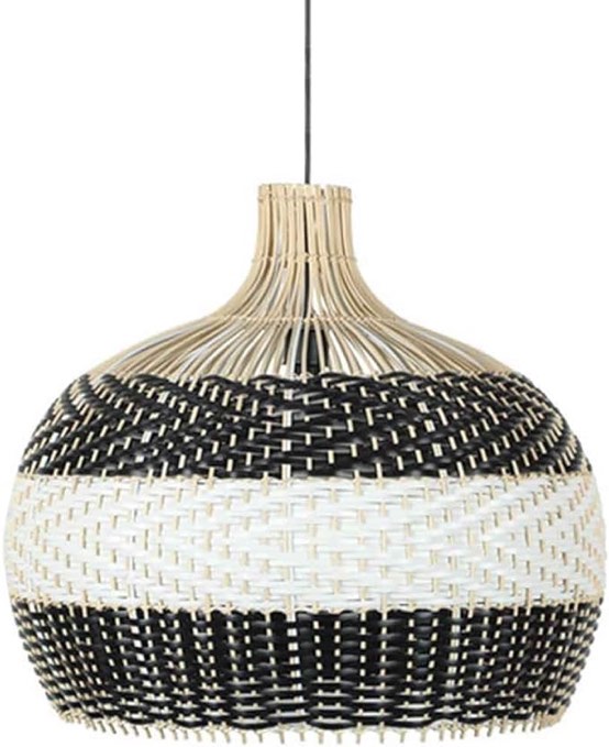 PLSDH Rattan Pendant Light for Kitchen Island, Wicker Chandelier, Handmade Woven Hanging Ceiling Light, Black+White,Lampshade for Living Room,Bedroom,Office, Villa, Bar - 12.2" X 12