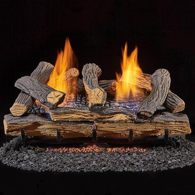Duluth Forge DLS-24T-1 Dual Fuel Ventless Fireplace Logs Set with Thermostat