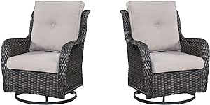 Belord Outdoor Swivel Rcoker Patio Chairs - Outdoor Swivel Patio Chairs Set of 2 Wicker Chair Patio Furniture Sets with Covered Cushion for Porch Deck Balcony Garden, Beige (incomplete 1 box only)
